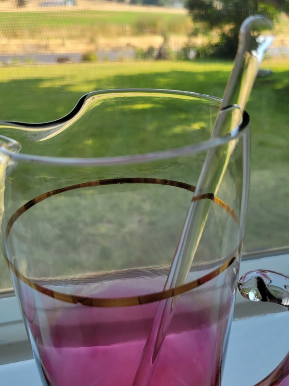 8 pc 1960s Blendo West Virginia Drinkware Set Pitcher Stirrer Glasses Cranberry - Picture 6 of 11